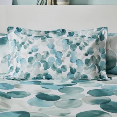 Dunelm Watercolour Circles Teal Oxford Pillowcase Green/White