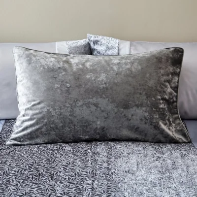 Dunelm Crushed Velour Piped Pillowcase Grey