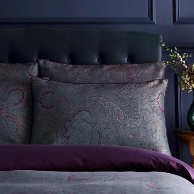 Dunelm Dorma Paisley Jacquard 300 Thread Count Standard Pillowcase Pair Damson (Purple)