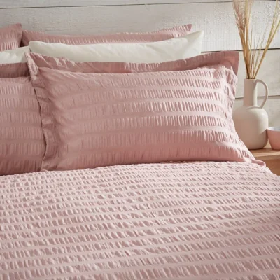 Dunelm Aria Seersucker Oxford Pillowcase Blush