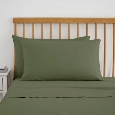 Dunelm Pure Cotton Plain Dye Standard Pillowcase Pair Olive