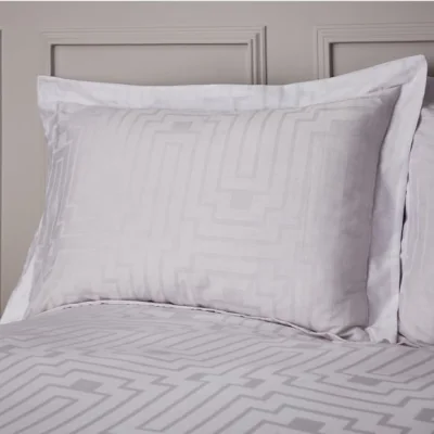 Dunelm Bianca Satin Geo Jacquard 100% Cotton White Oxford Pillowcase Pair White