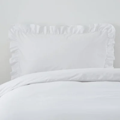Dunelm Non Iron Plain Dye White Frilled Pillowcase White