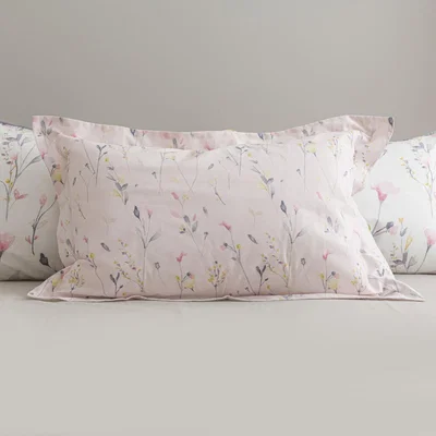 Dunelm Fiori Pink Oxford Pillowcase Pink and Yellow