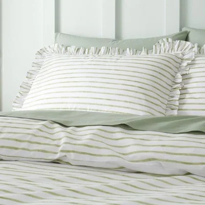 Dunelm Laylah Frilled Stripe Standard Cotton Pillowcase Pair