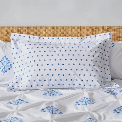Dunelm Kamala Pintuck Blue Oxford Pillowcase Blue/White