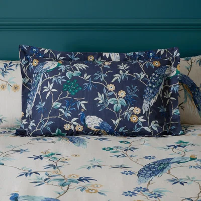 Dunelm Peacock Blue Oxford Pillowcase Blue/Green/White