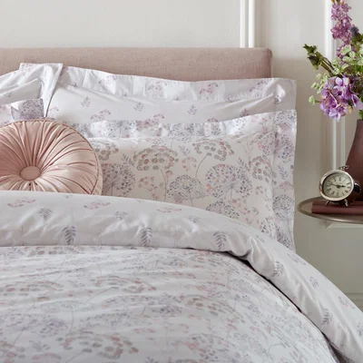 Dunelm Holly Willoughby Azara Floral 100% Cotton Oxford Pillowcase Pink/Grey/White