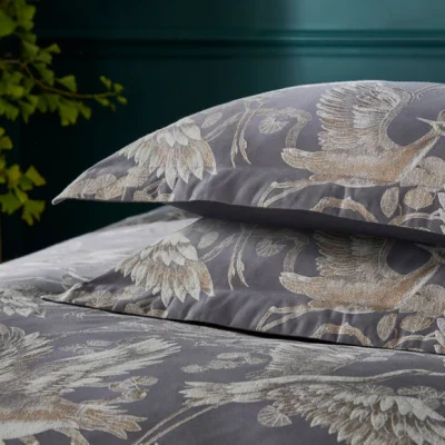 Dunelm Dorma Gilded Crane Charcoal Oxford Pillowcase Pair Charcoal