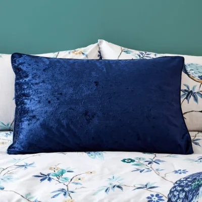 Dunelm Crushed Velour Piped Pillowcase Navy (Blue)