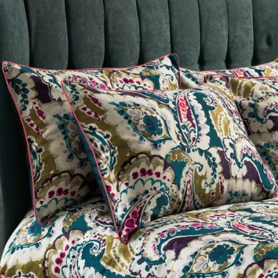 Dunelm EW by Edinburgh Weavers Aretha Paisley Teal 100% Cotton Sateen Pillowcase Pair Green