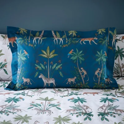 Dunelm Safari Teal Oxford Pillowcase Teal (Blue)