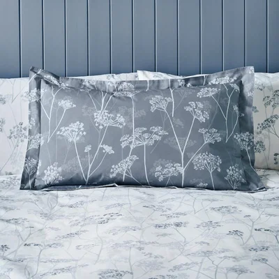 Dunelm Cow Parsley Blue Oxford Pillowcase Blue/White