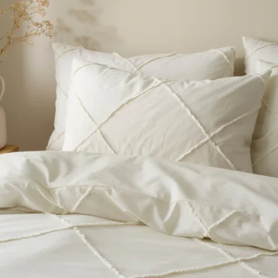 Dunelm Lotus Tufted 100% Cotton Standard Pillowcase Pair