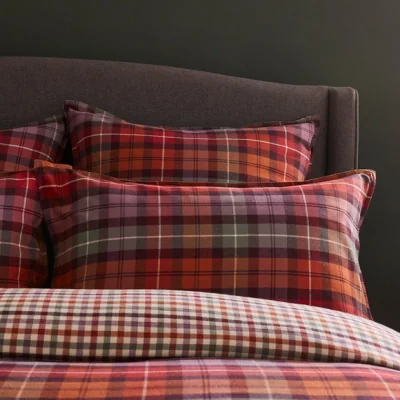 Dunelm Dorma Mulberry 100% Brushed Cotton Continental Pillowcase Set Red/Green/White