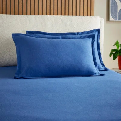 Dunelm Elements Cotton Jersey Plain Oxford Pillowcase Classic Blue