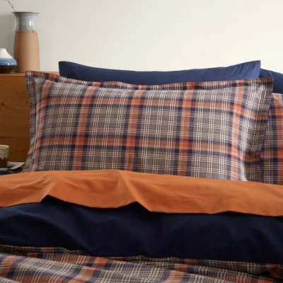 Dunelm Calie Check Navy Oxford Pillowcase Navy (Blue)