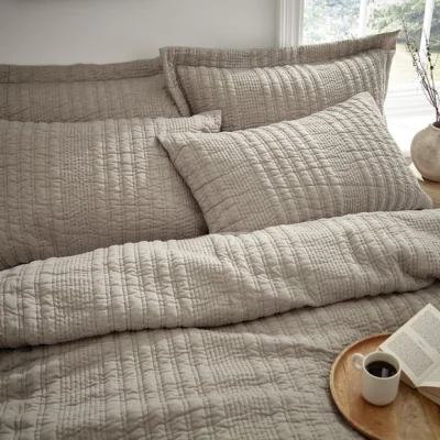 Dunelm Pineapple Elephant Tamba Jersey Stripe Reversible Natural Oxford Pillowcase Pair Natural