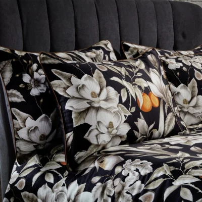 Dunelm EW by Edinburgh Weavers Lavish Floral Noir 100% Cotton Sateen Pillowcase Pair Black