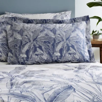 Dunelm Tropical Palm Leaf Oxford Pillowcase Folkstone Blue