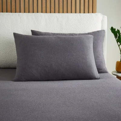 Dunelm Elements Cotton Jersey Plain Standard Pillowcase Pair Graphite (Grey)