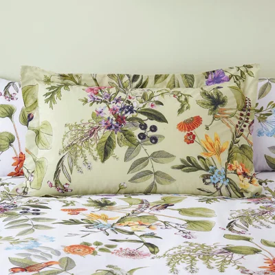 Dunelm Paradise Birds Green Oxford Pillowcase Green, Purple and Yellow
