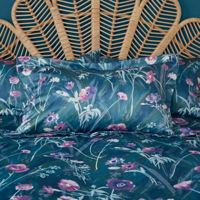 Dunelm Poppy Garden Peacock Oxford Pillowcase Green/Purple