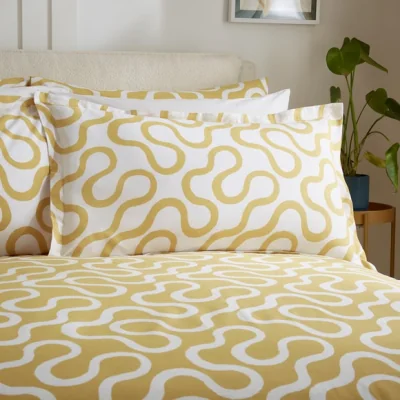 Dunelm Elements Wiggle Ochre Oxford Pillowcase Yellow