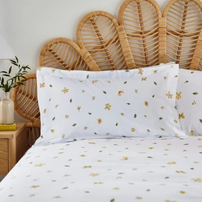 Dunelm Pressed Floral 100% Cotton Oxford Pillowcase Yellow