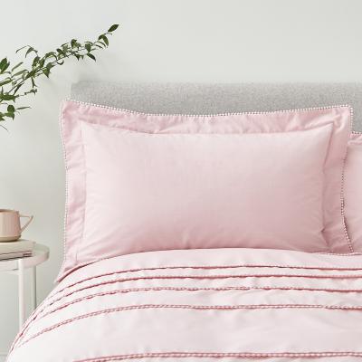 Dunelm Edie Pink Pom Pom Oxford Pillowcase Blush