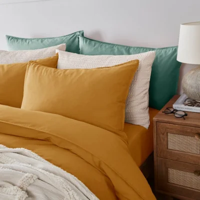 Dunelm Soft Washed Recycled Cotton Standard Pillowcase Pair Amber Gold