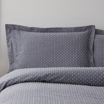 Dunelm Maddox Denim Textured Polka Dot 100% Cotton Oxford Pillowcase Blue