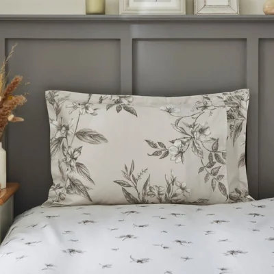 Dunelm Bridget Etched Floral Oxford Pillowcase Natural (Beige)