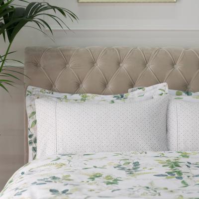 Dunelm Dorma Botanical Garden Cuffed Pillowcase White / Green