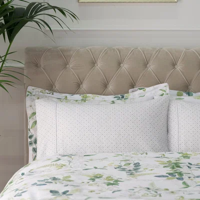 Dunelm Dorma Botanical Garden Cuffed Pillowcase White / Green