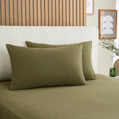 Dunelm Elements Cotton Jersey Plain Standard Pillowcase Pair Olive (Green)