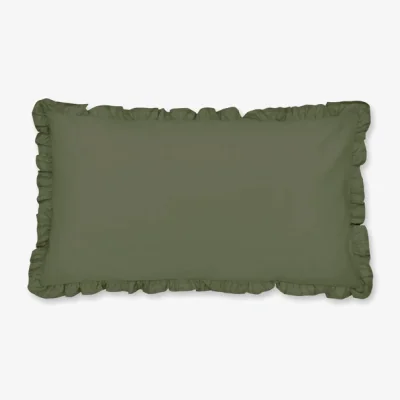 Dunelm Pure Cotton Plain Dye Frilled Pillowcase Olive