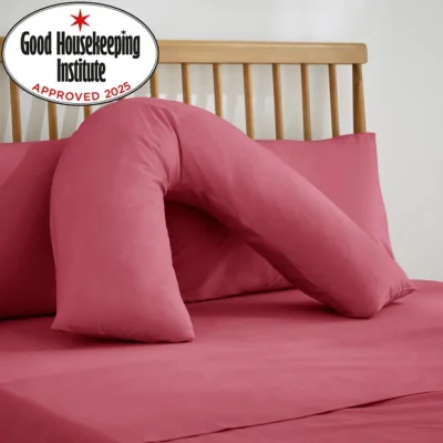 Dunelm Pure Cotton Plain Dye V-Shaped Pillowcase Rhubarb