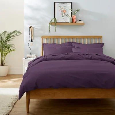 Dunelm Pure Cotton Standard Pillowcase Pair Violet (Purple)