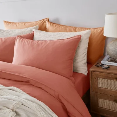 Dunelm Soft Washed Recycled Cotton Standard Pillowcase Pair Baby Pink