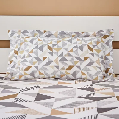 Dunelm Elements Bako Geometric Oxford Pillowcase Grey, White and Brown