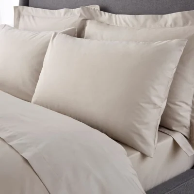 Dunelm Hotel 230 Thread Count Crisp Cotton Percale Standard Pillowcase Pair Beige