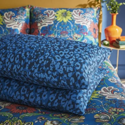 Dunelm Matthew Williamson Gardenia Floral Damask Cotton Pillowcase Pair Blue