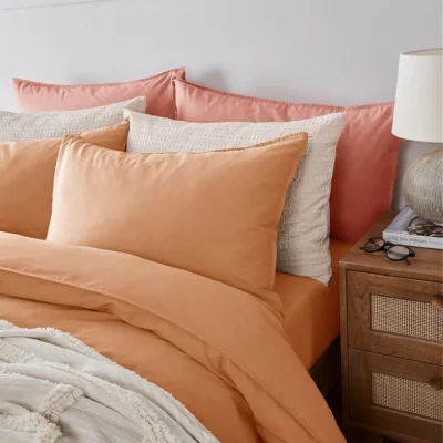 Dunelm Soft Washed Recycled Cotton Standard Pillowcase Pair Apricot
