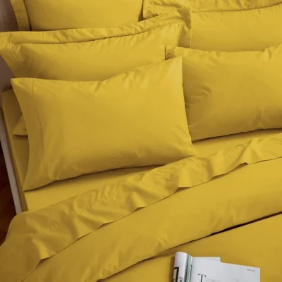 Dunelm Dorma Egyptian Cotton 400 Thread Count Percale Standard Pillowcase Yellow-Ochre