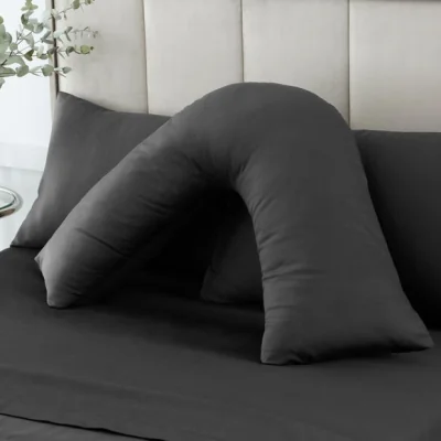 Dunelm Hotel 230 Thread Count Cotton Sateen V-Shape Pillowcase Dark Grey