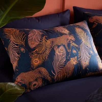 Dunelm Matthew Williamson Peacock Leopard Cotton Pillowcase Pair Blue