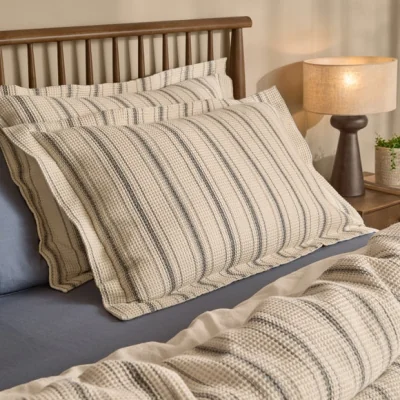 Dunelm Yard Waffle Stripe 100% Cotton Standard Pillowcase Pair