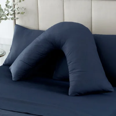 Dunelm Hotel 230 Thread Count Cotton Sateen V-Shape Pillowcase Navy Blue
