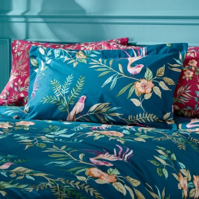 Dunelm Neva Birds Oxford Pillowcase Teal (Blue)